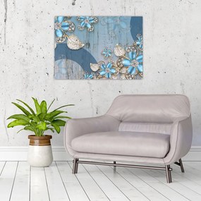 Obraz na szkle - Niebieskie kwiaty (70x50 cm)