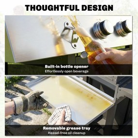 Outsunny Grill gazowy 10,5 kW 3+1 palniki BBQ wózek stal nierdzewna z bocznym palnikiem, otwieraczem do butelek i termometrem | Aosom PL