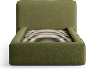 Zielone tapicerowane łóżko jednoosobowe ze schowkiem ze stelażem 90x200 cm Jodie – Micadoni
