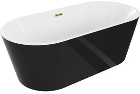 Mexen Luna wanna wolnostojąca 180 x 80 cm, biała/czarna, przelew złoty - 52031808075-50