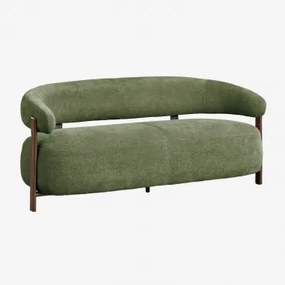 Sofa 2-osobowa Jolie W Tkaninie Szenilowej Madera Oscura | Dark Brown Wood & Szenil Sage Green - Sklum