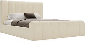 Emporius Valetta łóżko tapicerowane 200x200 - wyoski przód, pojemnik, tkanina aksamitna - łóżko sypialniane w nowoczesnym stylu - wanilia (Amor Velvet 4323)