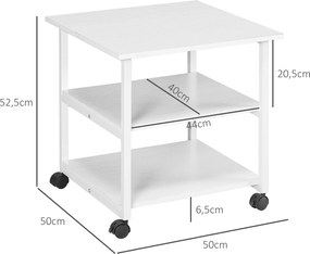 HOMCOM Stojak na drukarkę z kółkami, trzystopniowy, stalowy, 50 x 50 x 52,5 cm