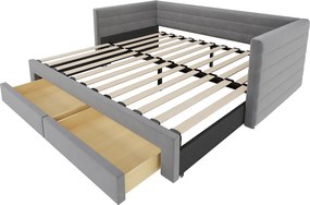 Rozkładana sofa 3 w 1 – 90/180 x 190 cm – z szufladami i stelażem – bawełna i len – szara