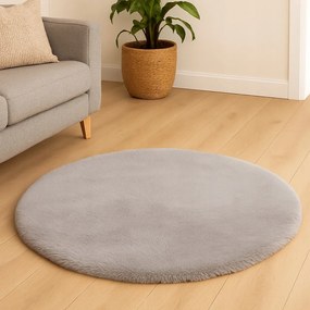 Dywanik futrzany kremowy okrągły FI80cm miękki puszysty guma antypoślizgowa