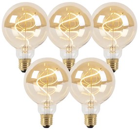 Zestaw 5 żarówek LED E27 ściemnialnych spiralnych G95 złoto 4W 270lm 2100K