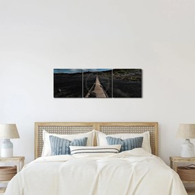 Obraz drewnianej ścieżki o zmierzchu (z zegarem) (90x30 cm)