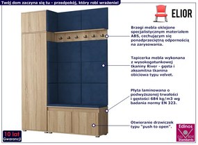 Szafa z siedziskiem tapicerowanym dąb sonoma + granat - Prufis 3X