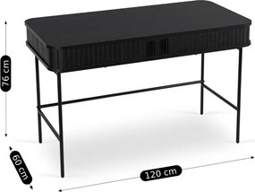 Biurko Rozsuwane TRISH 120 cm Czarne Ryflowane Nowoczesne Loft