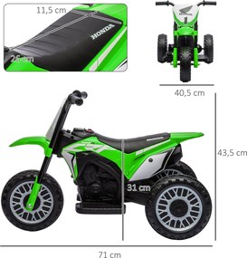 HOMCOM Elektryczny Motocykl dla Dzieci Honda, 3 km/h, Efekty Dźwiękowe, dla Dzieci 18-36 Miesięcy, Zielony