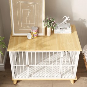 PawHut Klatka dla psa z drzwiami z zamkiem, zdejmowana poduszka, dobra wentylacja, Stal, 86x60x70 cm, Biały+Dąb