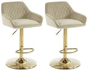 Zestaw 2 hokerów barowych z weluru i złotego metalu - Regulowana wysokość - Beżowy - TAVOA