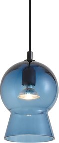 Lampa wisząca retro czarna z niebieskim szkłem do systemu szynowego 1-fazowego - Iconic Bell