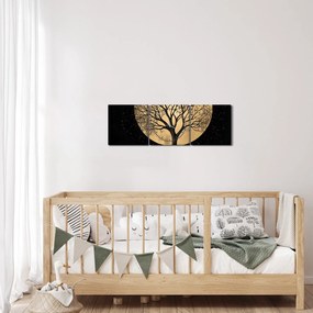 Obraz – Drzewo w złotej pełni księżyca I. (z zegarem) (90x30 cm)
