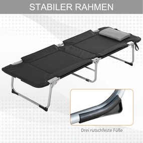 Outsunny Łóżko polowe składane Czarne z poduszkami Leżak kempingowy 183x66x33cm | Aosom PL