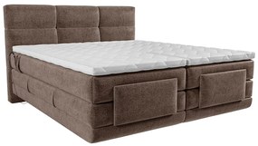 Zestaw łóżko kontynentalne z pikowanym zagłówkiem + stelaże relaksacyjne elektryczne + materace + nakładki na materac - 2 x 90 x 200 cm - Tkanina - Brązowy - LODI marki PALACIO