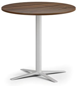 Stolik kawowy AURA, średnica 80 cm, biała podstawa, orzech