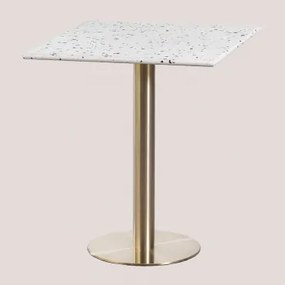 Kwadratowy Stolik Barowy 60x60 Cm Z Lastryko Malibu Terrazzo W Kolorze Kości Słoniowej - Czarny & Champagne Oro - Sklum