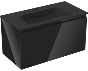 Mexen Orio szafka łazienkowa 90 cm z umywalką Vela, 1 szuflada, czarna połysk/czarna mat - 91A10-09047-1-BF70-W23M71