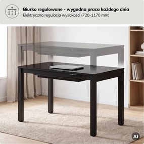 Biurko regulowane elektrycznie podnoszone czarne, 120x63 cm: EVAN