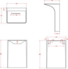 Umywalka stojąca TWZ29Odlew mineralny - Biały mat - 60 x 47 x 85 cm