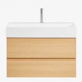 Zestaw Wiszących Mebli Łazienkowych Z Drewna I Forniru Jesionowego Zintegrowany Z Umywalką Ona - Sklum