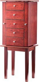 Szkatułka na Biżuterię SucceBuy z Drewnianymi Nóżkami, Skrzynia na Biżuterię z 4 Szufladami, Składane Lusterko, 4 Górne Przedziały, Rączki