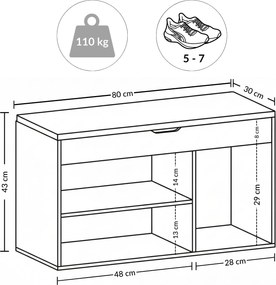 Szafka na buty z siedziskiem TRIA, 80 x 30 x 43 cm