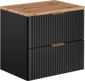 Szafka łazienkowa pod umywalkę nablatową Adel 60 cm, czarny mat/dąb wotan
