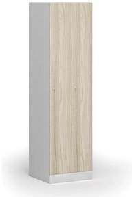 Szafka ubraniowa wąska, 2-drzwiowa, 1850 x 500 x 500 mm, demontaż, zamek cylindryczny, drzwi laminowane, dąb naturalny