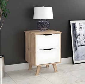 Stolik nocny z 2 szufladami - brązowo-biały - LASTA