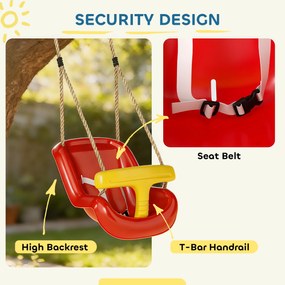 AIYAPLAY Regulowana huśtawka dla niemowląt, rosnąca z dzieckiem — siedzisko z oparciem i barierką bezpieczeństwa, dla dzieci 9-36 miesięcy, Czerwony | Aosom PL