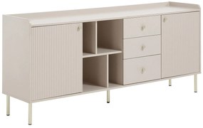 Kredens 2-drzwiowy z 3 szufladami i 4 niszami - Beżowy i złoty - LUNAOR