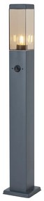 Zewnetrzna Lampa zewnętrzna ciemnoszara z przydymionym szkłem 80 cm IP44 z gniazdem i czujnikiem ruchu - Malios Nowoczesny Oswietlenie zewnetrzne