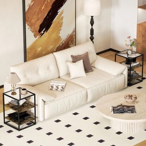 HOMCOM Zestaw 2 Stolików Pomocniczych z Szkła, 3-Poziomy, Metalowa Rama, do Salonu, Sypialni, Brąz