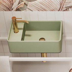 Umywalka z kamienia syntetycznego nablatowa / wisząca prostokątna zielona 43 cm x 25 cm EVELIA Green : Otwór na baterię - Tak, Typ montażu - podwieszana