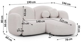 Kremowy narożnik z materiału bouclé (prawostronny/z szezlongiem) Orbit – Ropez