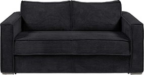 Kanapa 4-osobowa rozkładana typu ekspres z czarnego sztruksowego aksamitu  - Powierzchnia spania z szerokimi listwami 160 cm - Materac 22 cm z pianką z pamięcią kształtu LORETO