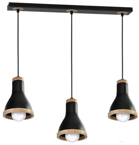 Lampa wisząca, 3 czarne/drewno HOLLY BLACK / WOOD 3xE27 60W