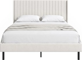 HOMCOM Rama łóżka 140 x 200 cm z regulowanym wezgłowiem, łóżko tapicerowane z 12 listwami, beżowe | Aosom PL