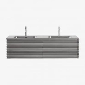 Zestaw Drewnianych Mebli Łazienkowych Noura Ze Zintegrowanymi Umywalkami Nickel & Bezlusterkowiec & 2 X Chrome ↑20 Cm Z - Sklum