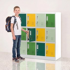 Szafka metalowa do szkoły i przedszkola szaro-zielono-żółta, 1090x1200x450 mm: OLA