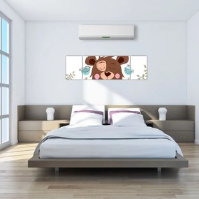 Obraz - Niedźwiadek z ptakami (170x50 cm)