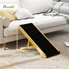 PawHut Rampa dla Zwierząt, Regulowana, 4-stopniowa, Antypoślizgowa, Składana, Drewno Sosnowe, dla Psów do 15 kg