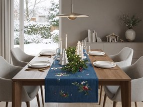 Świąteczna bieżnik na stół WINTER BERRIES 40x150 cm, ciemnoniebieski