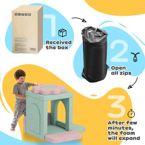 AIYAPLAY 12-częściowy zestaw klocków piankowych do wspinaczki, budowania, pełzania, maty do zabawy w pomieszczeniach z pokryciem z weluru, Zielony+Różowy