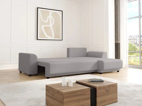 Kanapa narożna dwustronna rozkładana z jasnoszarego sztruksu - NESSARO