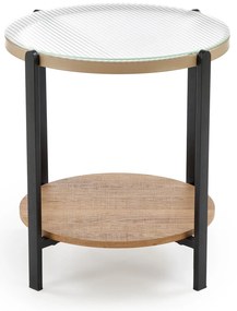 Okrągła mała ława z półką naturalny/szkło 53/55 cm KAMALA S