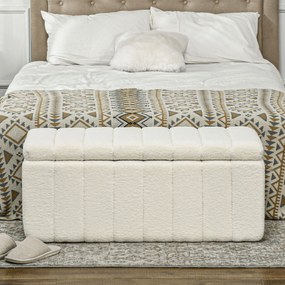 HOMCOM Tapicerowana ławka do sypialni z miejscem do przechowywania, wytrzymała do 120kg, 102x45x46cm, Kremowobiały