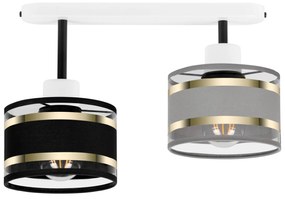 Lampa sufitowa biała dwupunktowy spot z szaro-czarnymi abażurami T-330